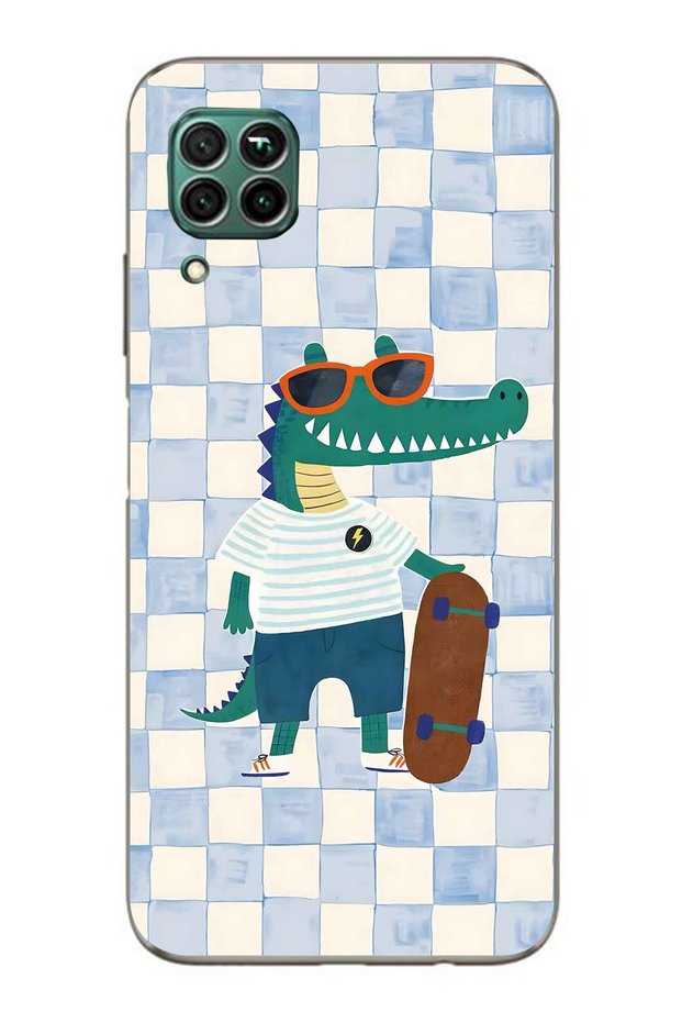 Huawei P40 Lite Compatible Cool Crocodile Pattern Transparent Phone Case
