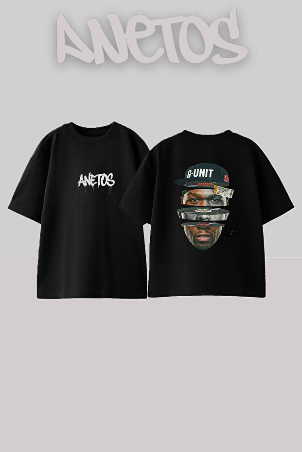 50 Cent_66 Design Printed Oversize Black T-Shirt