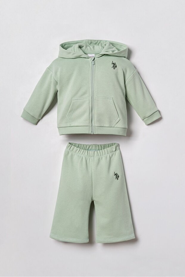 Embroidered Baby Girl Green Long Sleeve Pajama Set Usb3246-C-V1
