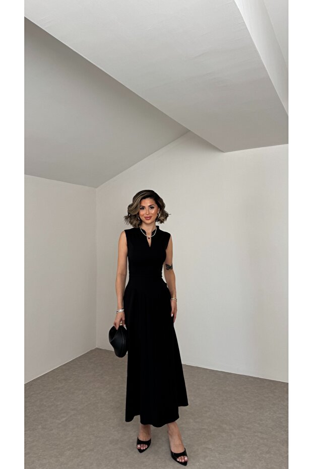 V-Neck Flared Dress