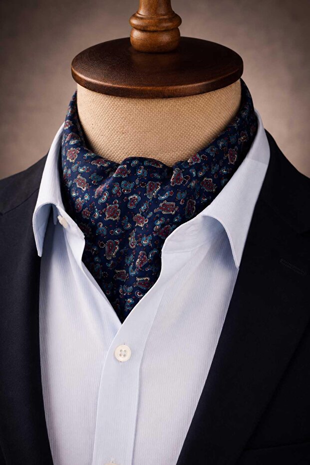 Blue Burgundy Shawl Pattern Italian Silk Ascot Tie Sac100