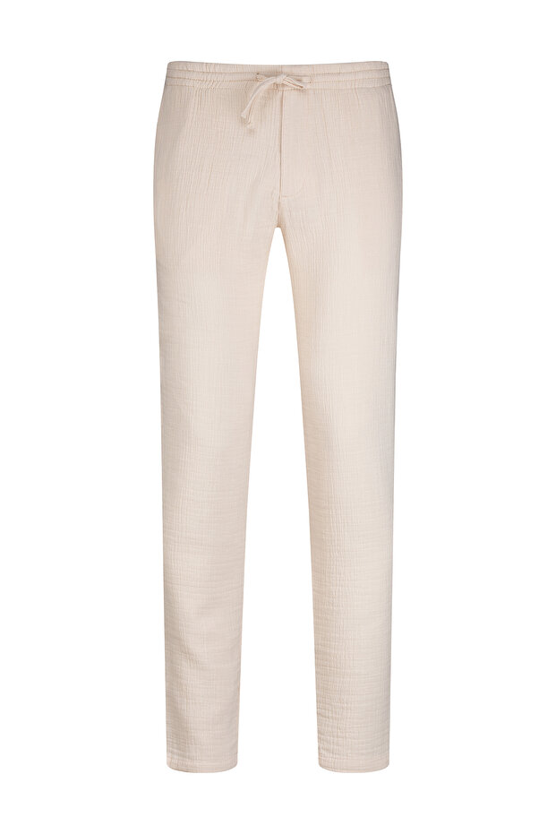 Ecru Relaxed Fit 100% Cotton Jogger Pants with Side Pockets