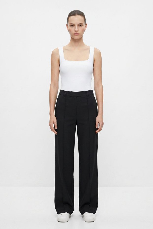 Black Grass Detailed Wide-Legged Trousers 8598A
