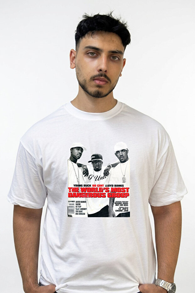 G Unit Design Printed Oversize White T-Shirt