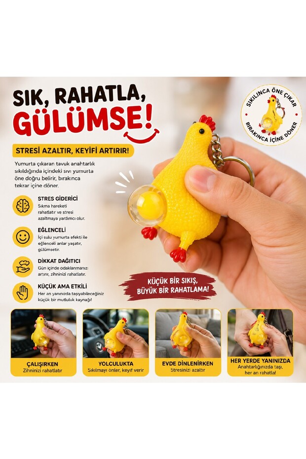 🥈 Egg-Laying Chicken Squishy Keychain Antistress Squeeze Toy Funny Gift