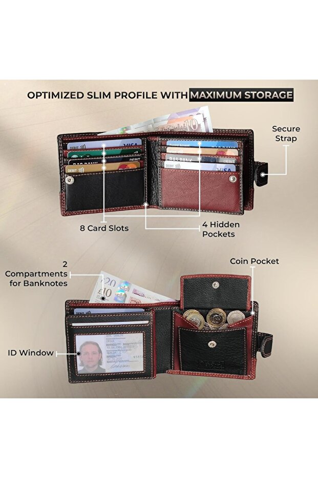 MORUCHA Mens RFID Blocking Real Soft Leather Passcase Wallet with Gift Box M75 Black/Brown