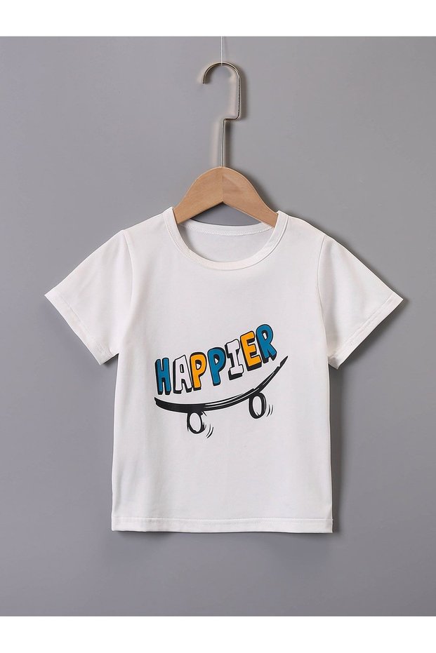 Happier Printed Crew Neck 100% Cotton Short Sleeve Kids and Teenagers T-Shirt