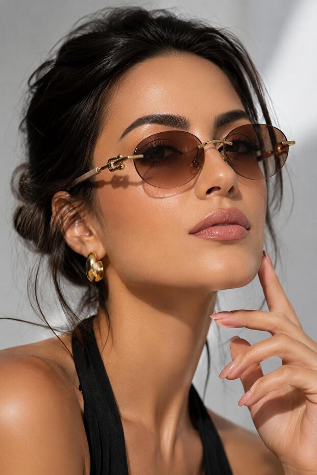 ModaLucci Simple Luxury | Thin Gold Detail Frameless Women's Sunglasses UV 400