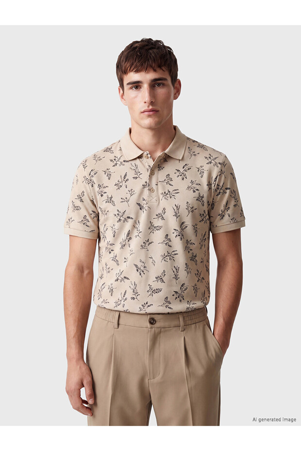 Nevavm Men's Polo Collar Patterned T-Shirt with a Difference