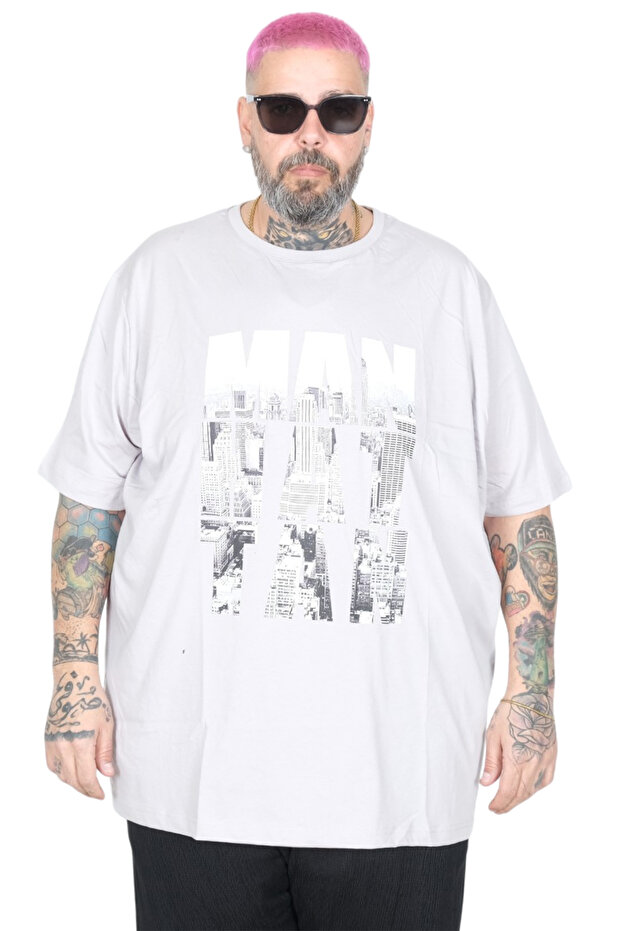 Mode XL Large Size T-Shirt with Bis Collar Manhattan U26118 Gray