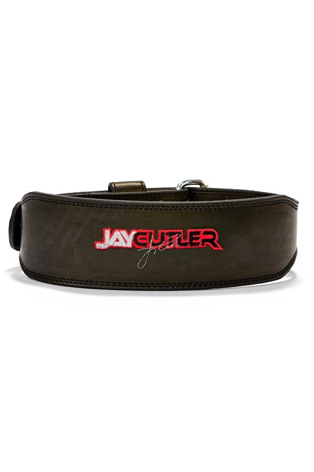 Jay Cutler Custom Leather Powerlifting Belt, Weightlifting & Strength Training, Heavy-Duty Back Support – Black – L