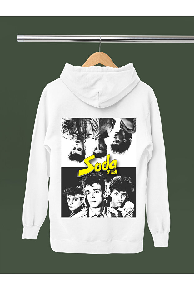 Soda Stereo Printed Cotton Long Sleeved 3-Yarn Hooded Rock Sweatshirt