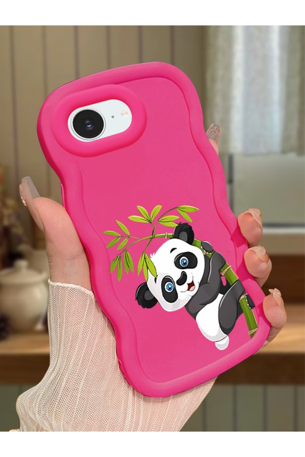 iPhone 16E Compatible Case Camera Protector Red Silicone Couple Phone Case Panda Pattern