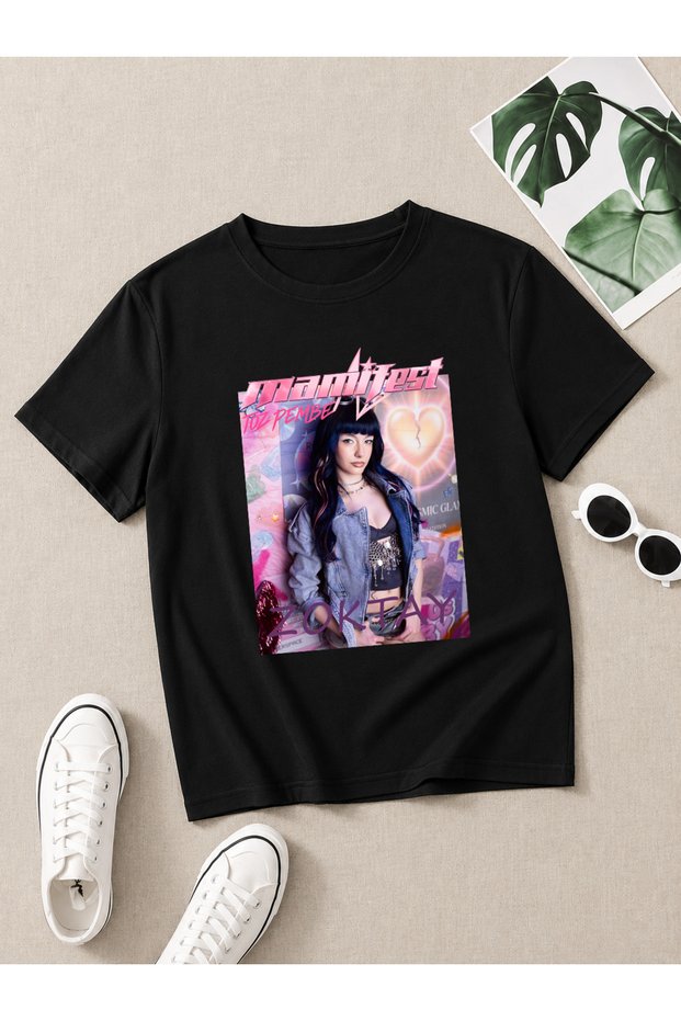 Manifest Powder Pink Zoktay Mina Esin Sueda Hilal Lidya Designed Black T-Shirt