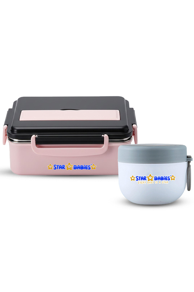 - Stainless steel lunch box with food jar .