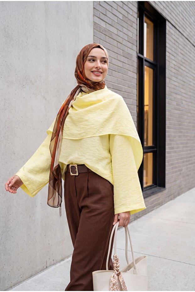 Oversize Modal Tunic with Detachable Cape - Yellow