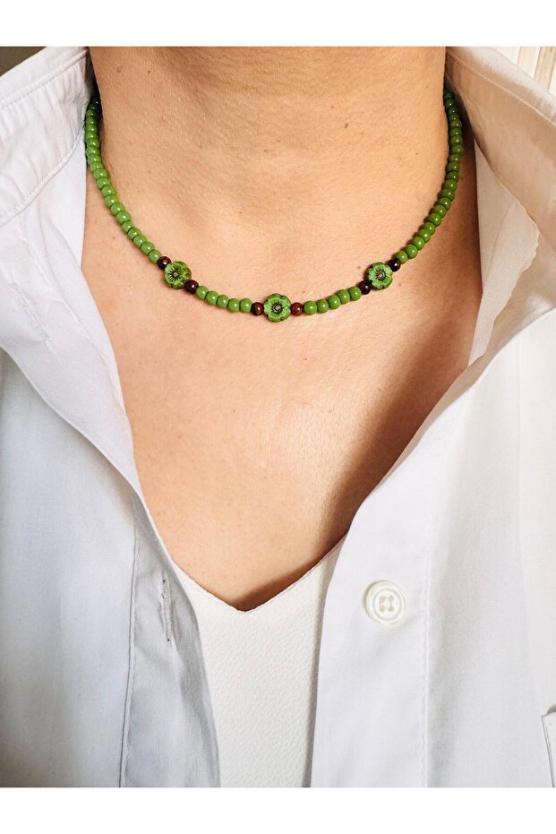 Design Minimal Flower Green Necklace 43 cm