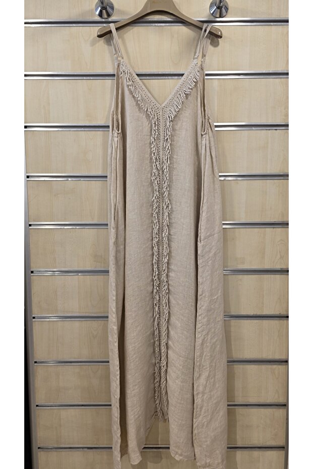 Linen Dress with Rope Straps and Tassel Detail