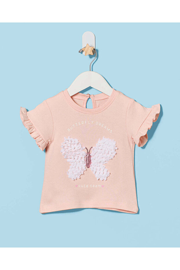 Infant Girls Pink Butterfly Embossed T-shirt