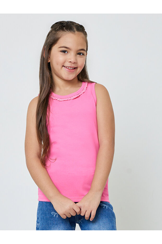 Girls Pack of 3 - Plain Vest with Lace Trim