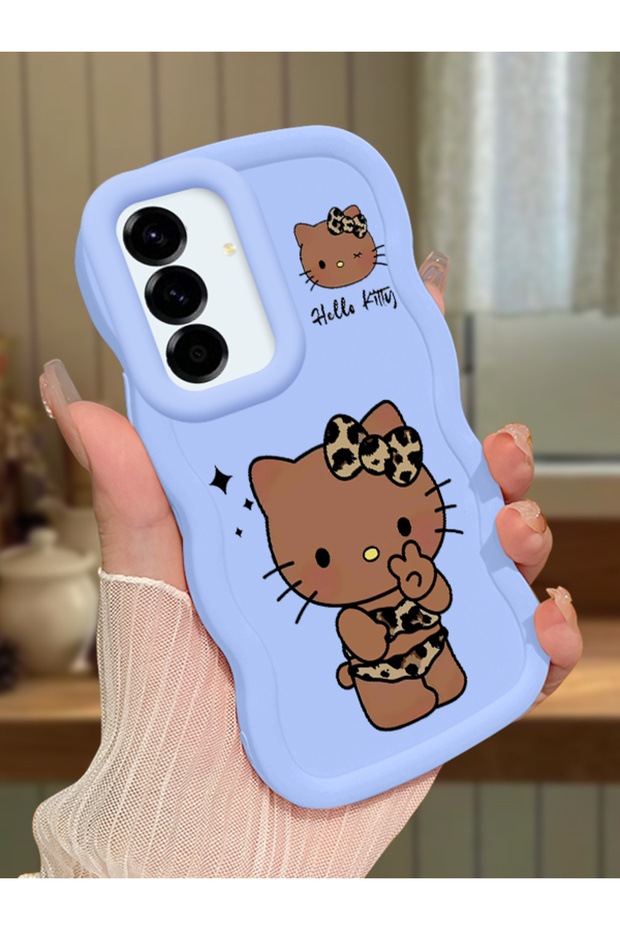 Samsung Galaxy A36 5g Compatible Case Camera Protector Blue Silicone Couple Phone Case Kitty Pattern