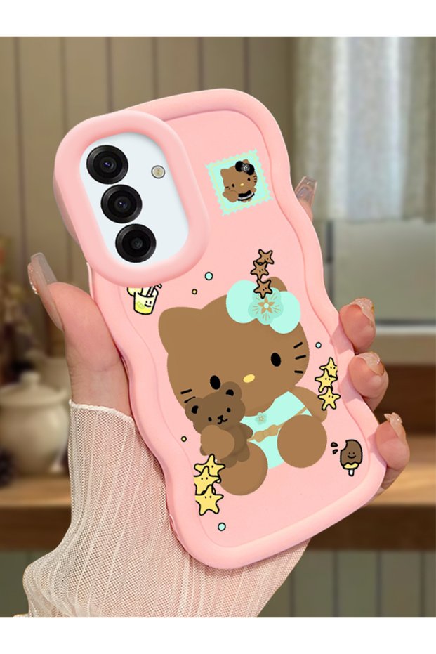 Samsung Galaxy A17 Compatible Case Camera Protector Pink Silicone Couple Phone Case Kitty Pattern