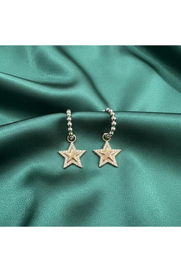 Crystal Stone Dangle Star Earrings Gold and Silver Color 3.5 cm