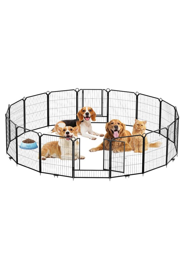16 Panel Folding Indoor & Outdoor Pet Exercise Fence with 32 Inch Height, Suitable for Small, Medium & Large Dogs, Heavy Duty Pet Fence Enclosure, Outdoor Dog Pen for RV Camping, Yard, and Garden