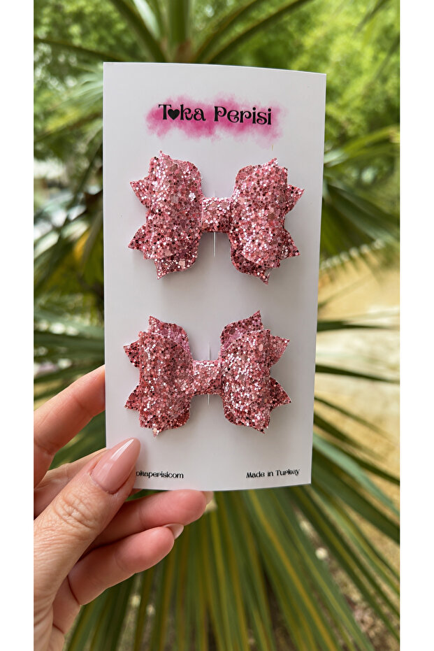 Candy Pink Bow Glittery Shimmering 2-Piece Bow Buckle