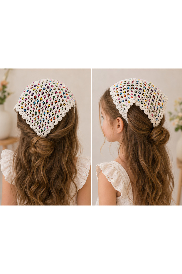 Knitted Colorful Beaded Girl's Bandana