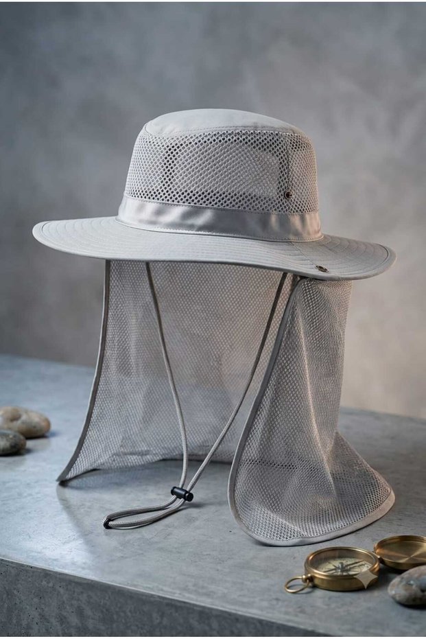 Unisex Safari Hat with Neck Flap - Breathable Mesh Sun Protection Nature and Fishing Hat
