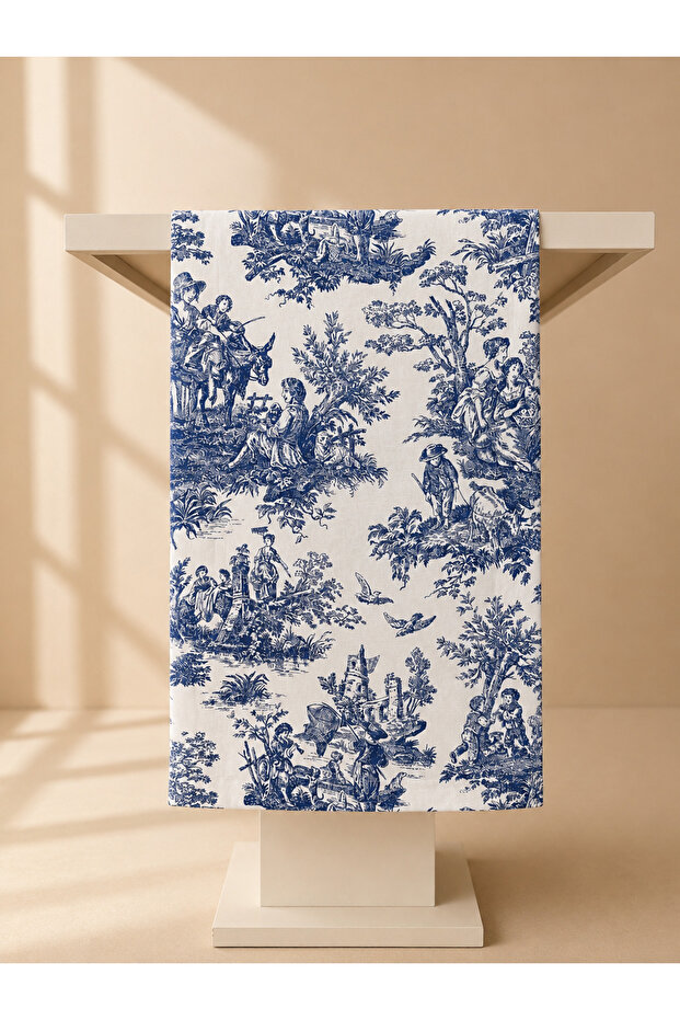 Toile De Jouy Duck Linen Runner - 90X40 cm