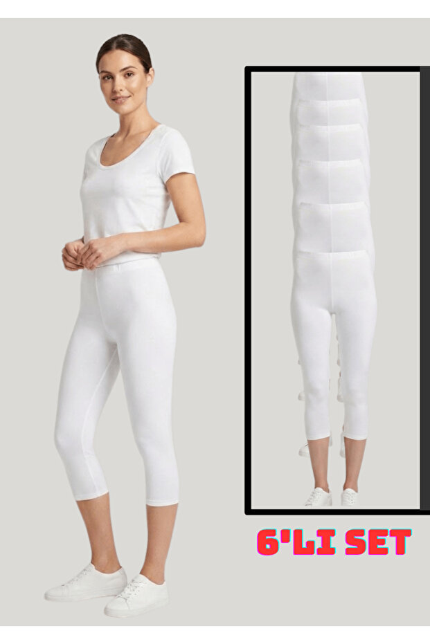 Women's Set of 6 Elastane Lycra Combed Cotton Below Knee Capri Leggings
