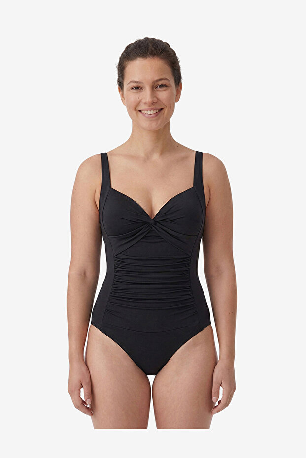 Women Shirred Black Swimsuit