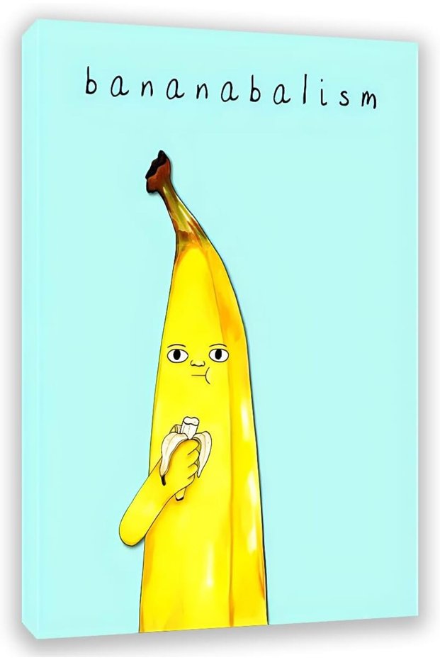 30x45 cm Bananabalism Gallery Wrapped Canvas | Funny Cartoon Banana Wall Art | Kitchen Kids Room Wall Decor | Ready to Hang