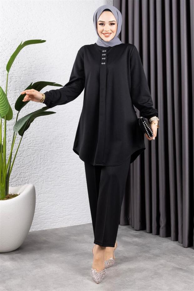 Crepe Suit with Front Patch Black