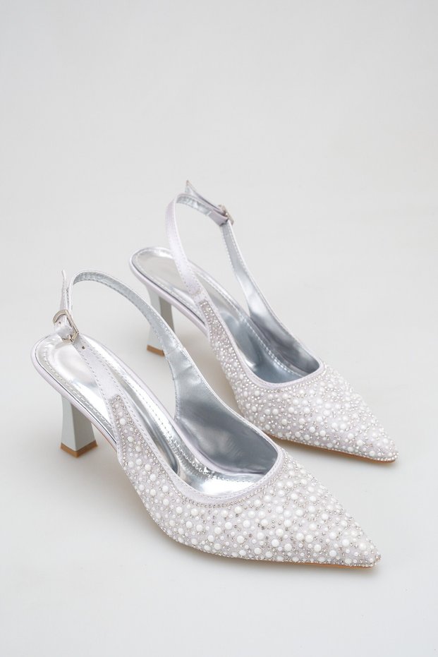 Women's Stone and Pearl Embellished Heeled Shoes