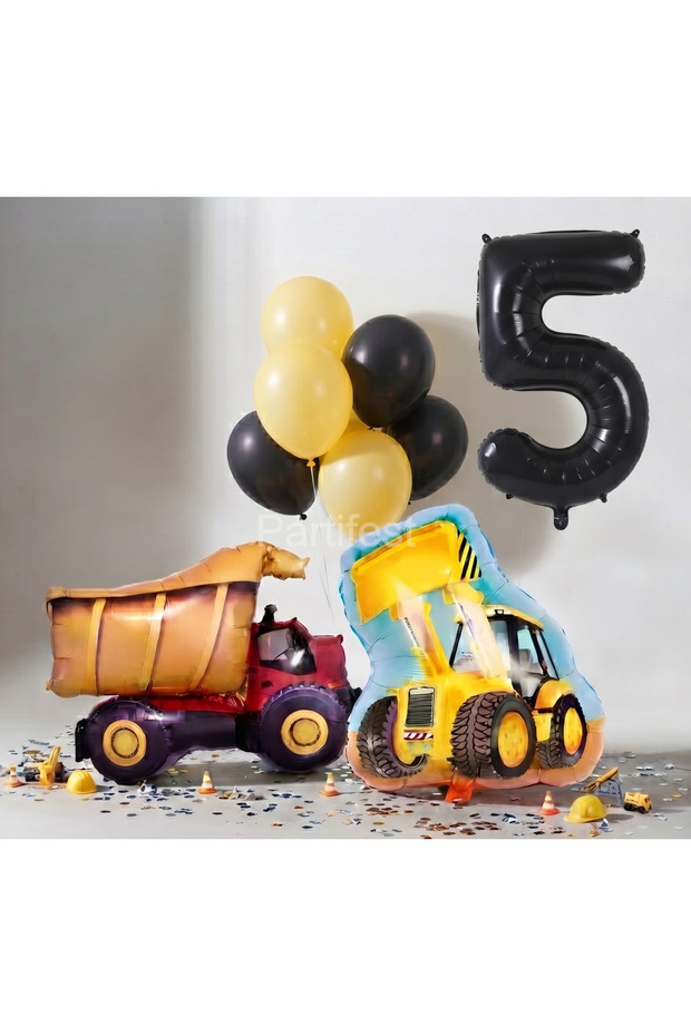 Construction Themed Birthday Balloon Set - Construction Vehicle and Truck Foil Balloon Decoration Set