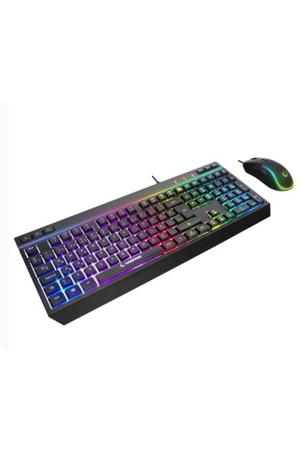 Rampage km-r57 black rgb illuminated q gaming multimedia keyboard and 12800 dpi mouse gaming set