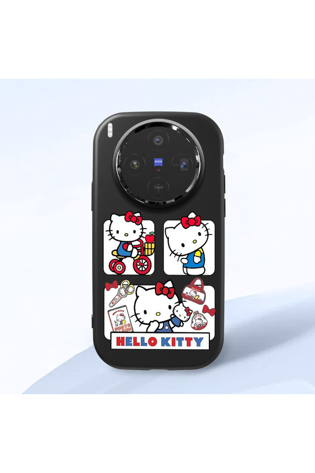 Vivo X300 Compatible Case Camera Protector Black Silicone Couple Phone Case Kitty Pattern