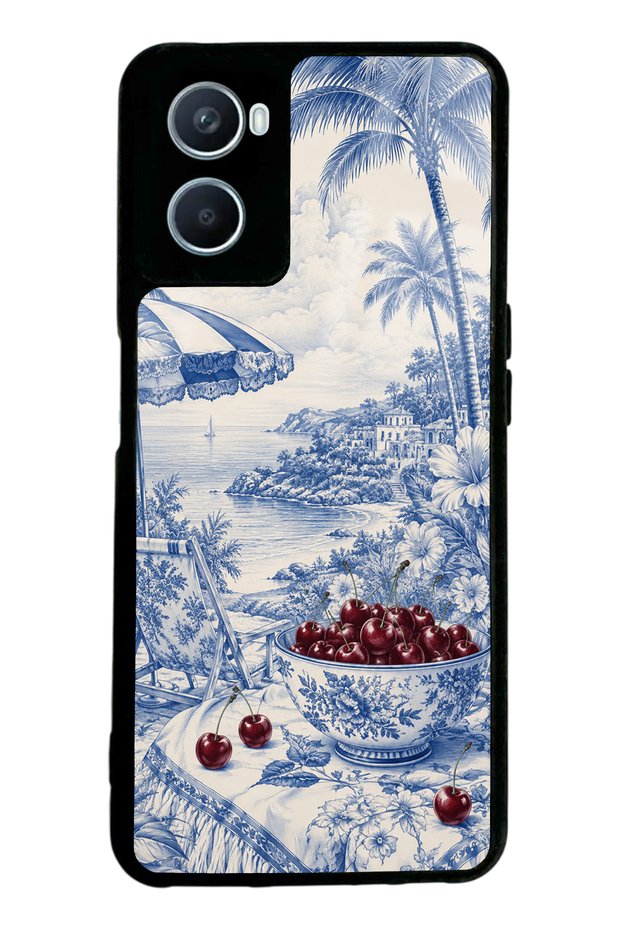 Oppo A96 Blue Porcelain Cherry Coast Design Glossy Phone Case