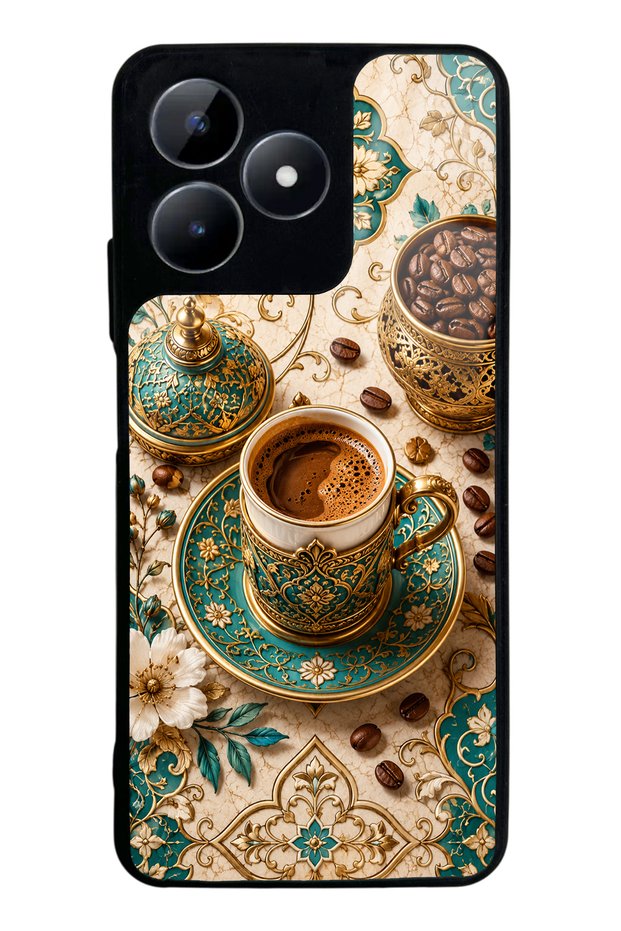 Realme C53 Glossy Phone Case with Turquoise Ottoman Coffee Design
