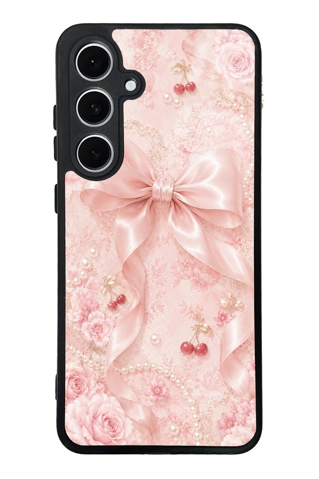 Samsung S24 Fe Cherry Blush Bow Design Glossy Phone Case