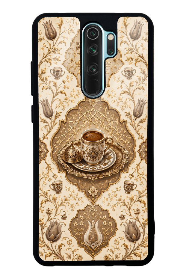 حافظة هاتف لامعة بتصميم قهوة عثمانية بلون عاجي لهاتف Xiaomi Redmi Note 8 Pro