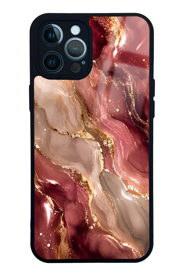 iPhone 12 Pro Max Burgundy Gold Marble Design Glossy Phone Case