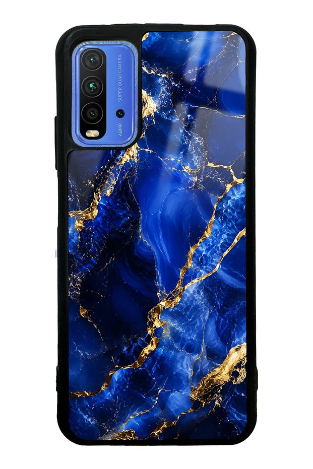 Xiaomi Redmi 9t Glossy Phone Case with Sapphire Gold Marble Design