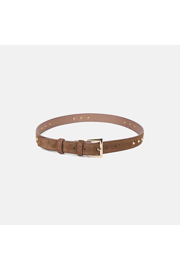 Women's Mink Pyramid Studded Detailed Suede Belt