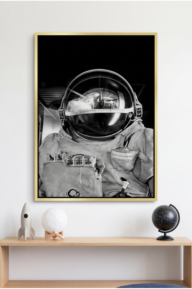 Vintage Astronaut Kids Wall Art | Portrait Framed Canvas Print | Luxury Modern Decor for Kids Room