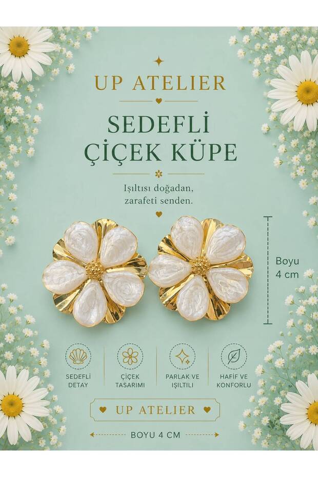 White Flower Earrings with Pearlescent Gold Detail