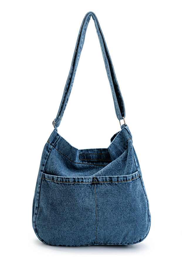Double Pocket Denim Women's Crossbody Bag Allison Navy Blue